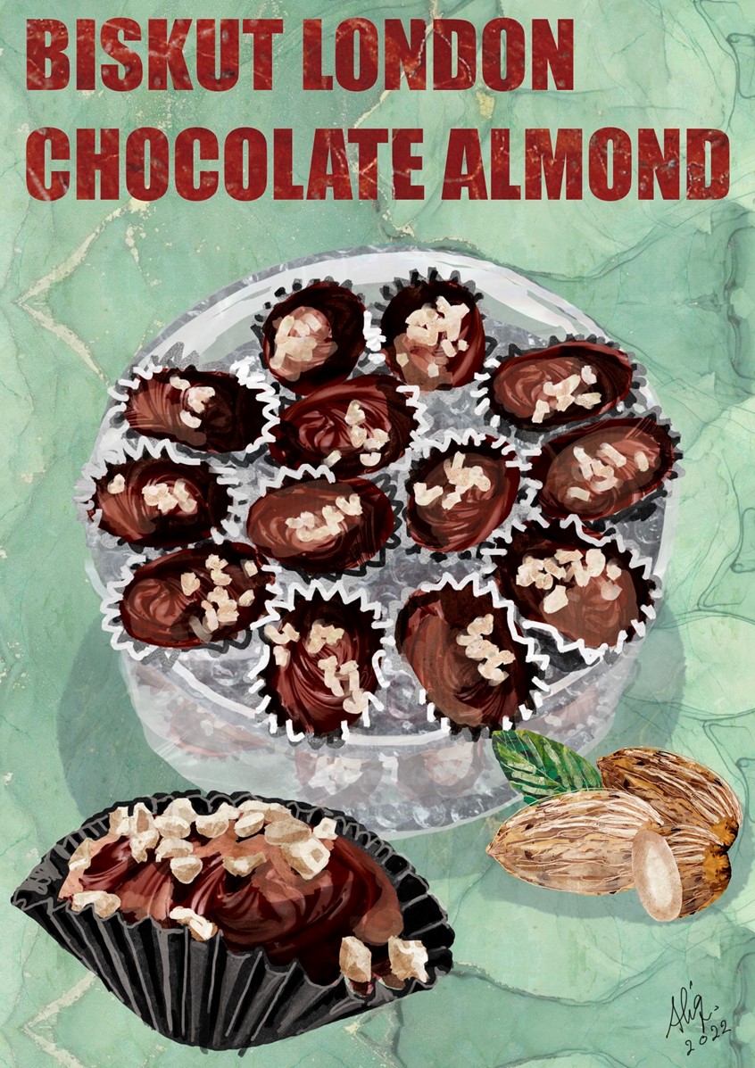 illustration of Inspired by vintage food advertisements, these illustrations were commissioned by AEON to preserve Malaysian biscuits as NFTs during Eid Fitr through the campaign, Kuih Raya Kita.