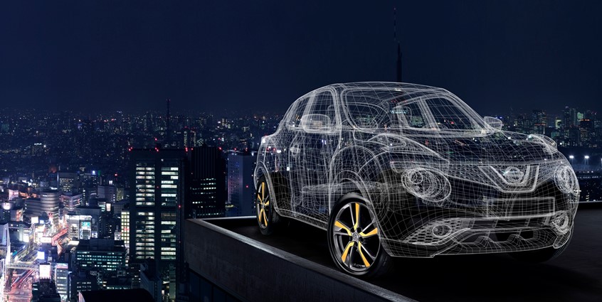 illustration of F/C of photo realistic of a car from Nissan , digital image, 3D image, photorealism, portraits, photomontage, photoshop image, advertising, editorial, conceptual image, objects, cars, products, buildings, medical, people, corporate, annual reports, animation, video.