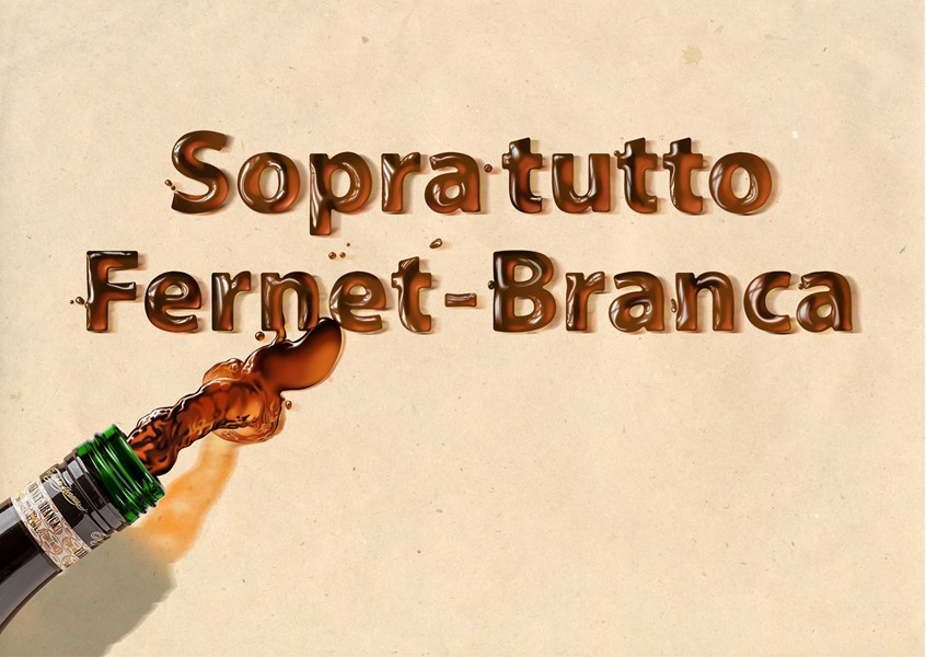 illustration of F/C of photo realistic of Fernet lettering, digital image, 3D image, photorealism, portraits, photomontage, photoshop image, advertising, editorial, conceptual image, objects, cars, products, buildings, medical, people, corporate, annual reports, animation, video.