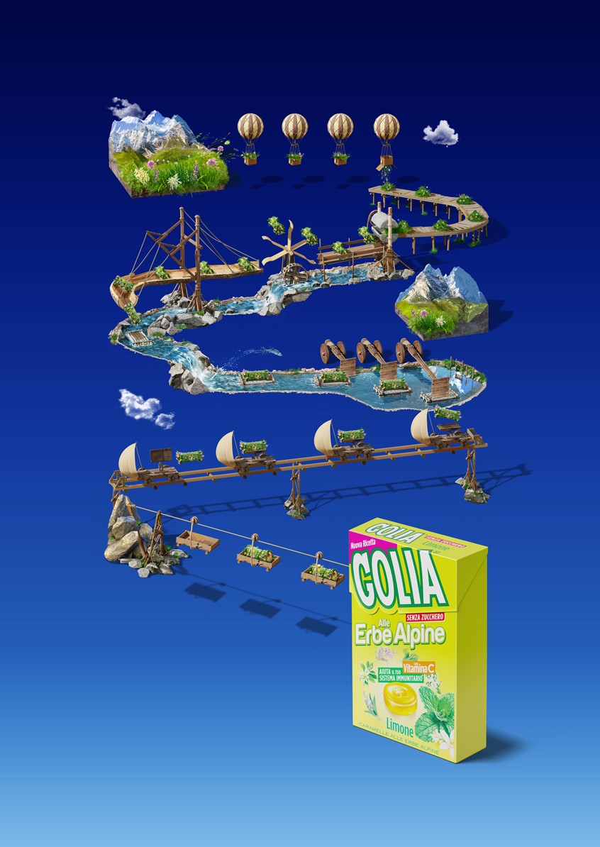 illustration of F/C of photo realistic packaging for Golia, digital image, 3D image, photorealism, portraits, photomontage, photoshop image, advertising, editorial, conceptual image, objects, cars, products, buildings, medical, people, corporate, annual reports, animation, video.