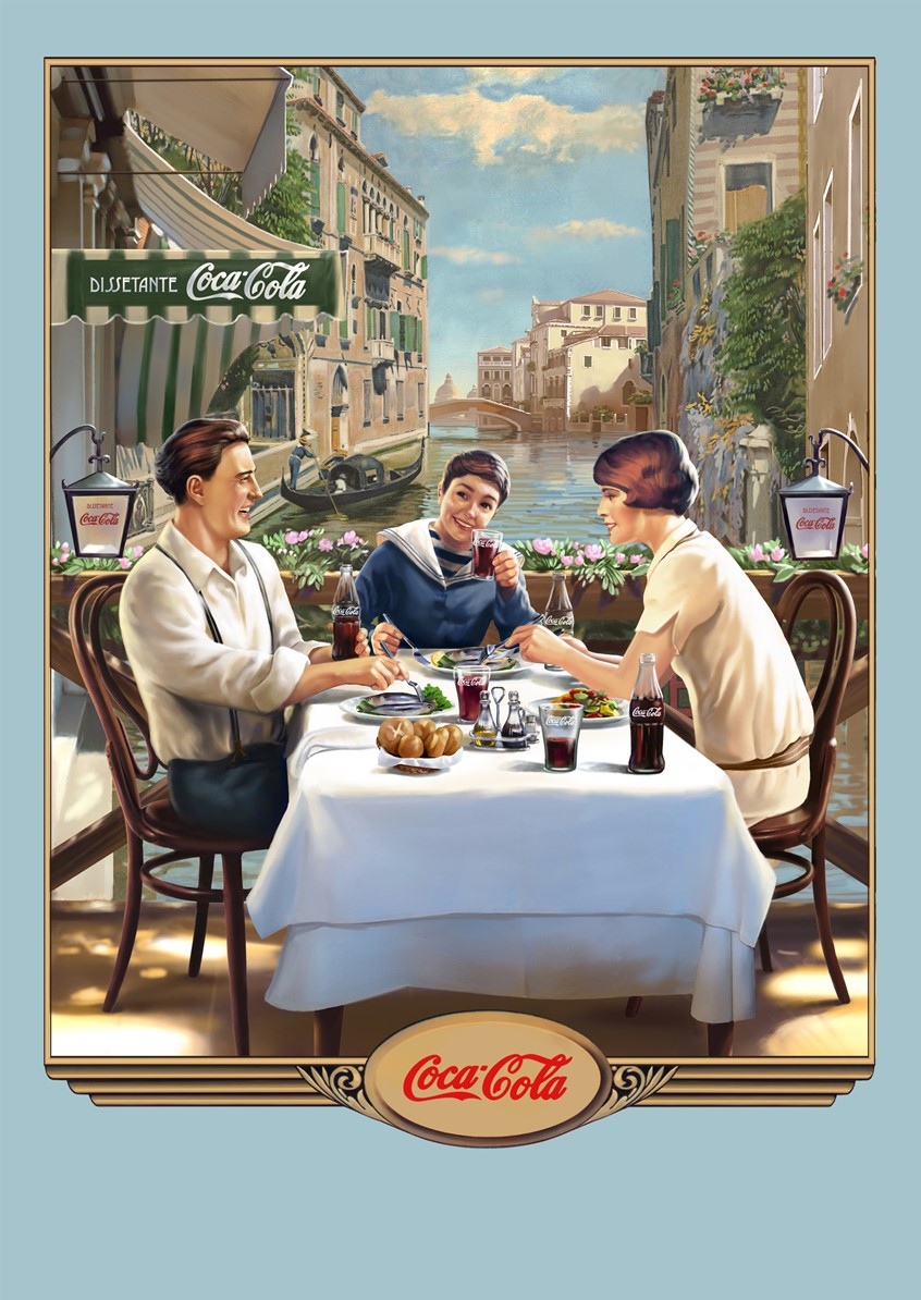 illustration of F/C of photo realistic poster for Coca-Cola, digital image, 3D image, photorealism, portraits, photomontage, photoshop image, advertising, editorial, conceptual image, objects, cars, products, buildings, medical, people, corporate, annual reports, animation, video.