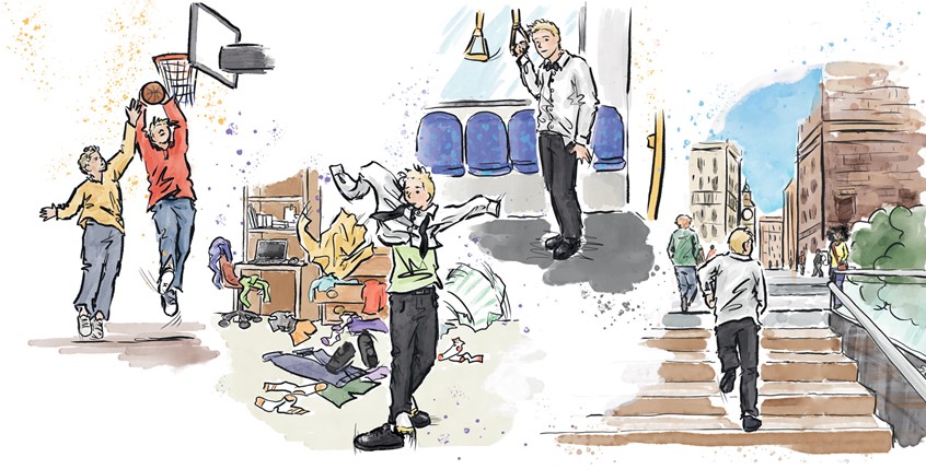 illustration of Getting ready for the concert. Children's illustrations, line and colour illustrations, 2D digital illustrations, children, people, social studies, school text books, watercolour illustrations, black and white line art, science, history, book covers, children's picture books.