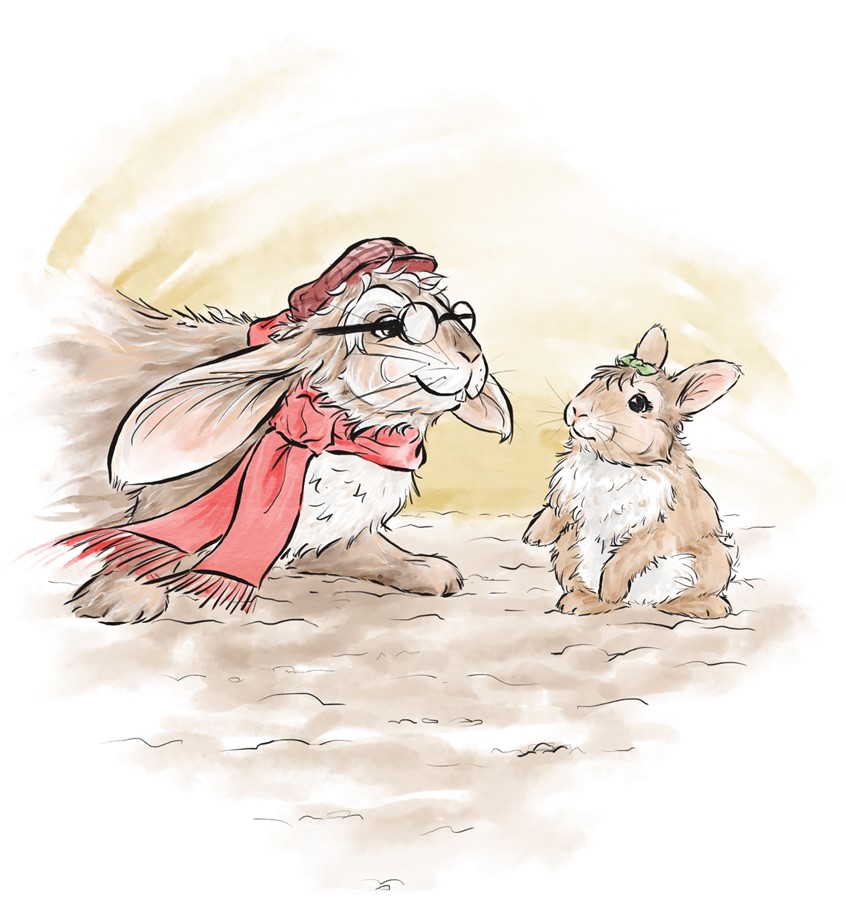 illustration of Bunnies. Children's illustrations, line and colour illustrations, 2D digital illustrations, children, people, social studies, school text books, watercolour illustrations, black and white line art, science, history, book covers, children's picture books.