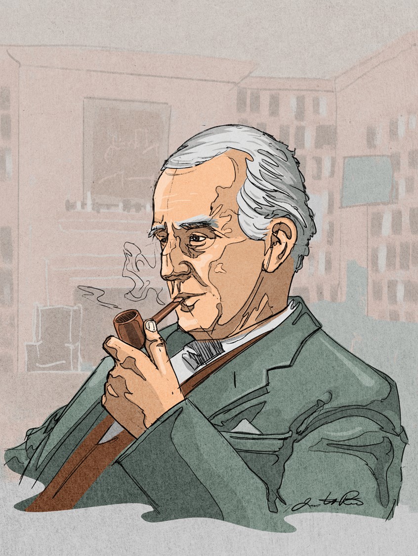 illustration of Digital portrait illustration of J.R.R. Tolkien rendered with expressive linework and layered color. The piece embraces the spontaneity of sketching while presenting a finished illustration that balances likeness, personality, and atmosphere.