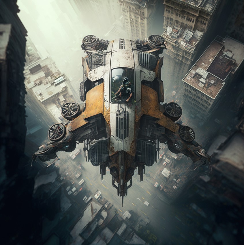 illustration of F/C of spaceship over abandoned city, AI, Mid Journey, digital image, 3D, 3D character, photoshop image, photo-realism, realistic images, retouching 3D imaging, images of cutaways, technical images, science, scientific images, vector images, product images, medical, pharmaceutical, conceptual images, humor, animals, dinosaurs, landscapes, fantasy, people, corporate, book covers, magazines, science fiction.