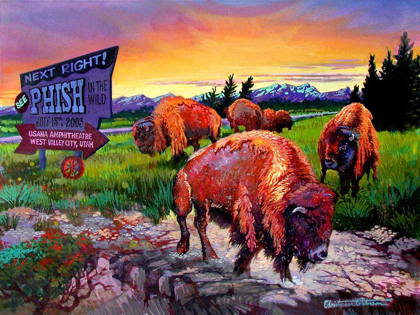 illustration of This image features a herd of buffalo on the windswept Utah landscape. I liked the idea of portraying an animal other than a fish in the poster.