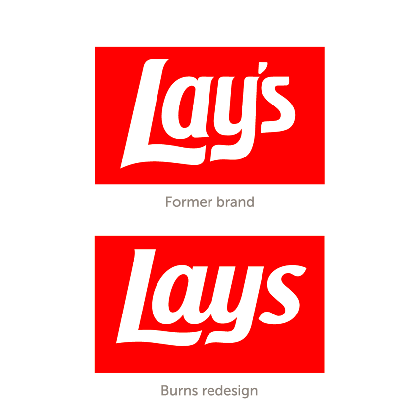 illustration of Lay's brand redesign, logo refinement, before and after, lettering, custom lettering, brands, food brands, branding, food branding, lettering for packaging, packaging lettering, logo design, logo, logos, logotype, logotypes, handlettering, hand-lettering, hand lettering