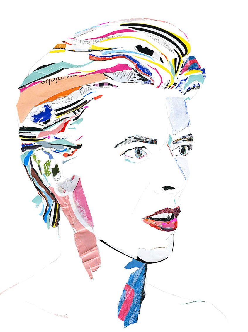 illustration of Collage portrait of David Bowie from his