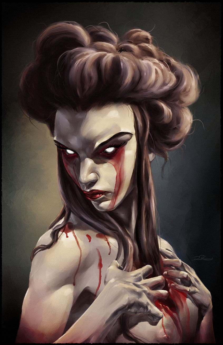 illustration of Weeping for what's been lost when you have no more tears to shed.
oil, painting, digital, gothic, horror, blood, woman, fantasy, dark, evil, sad, scary, haunting, nudity, portrait, hair, heart, crying, tears, eyes, tragedy