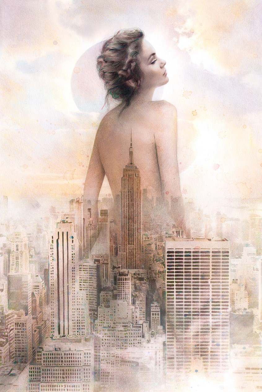 illustration of Oneiric portrait of a woman in Manhattan. Illustration intended to be part of the advertising campaign for the New York Fashion Week.
Original illustration made with watercolour, India ink, colored pencils and graphite.