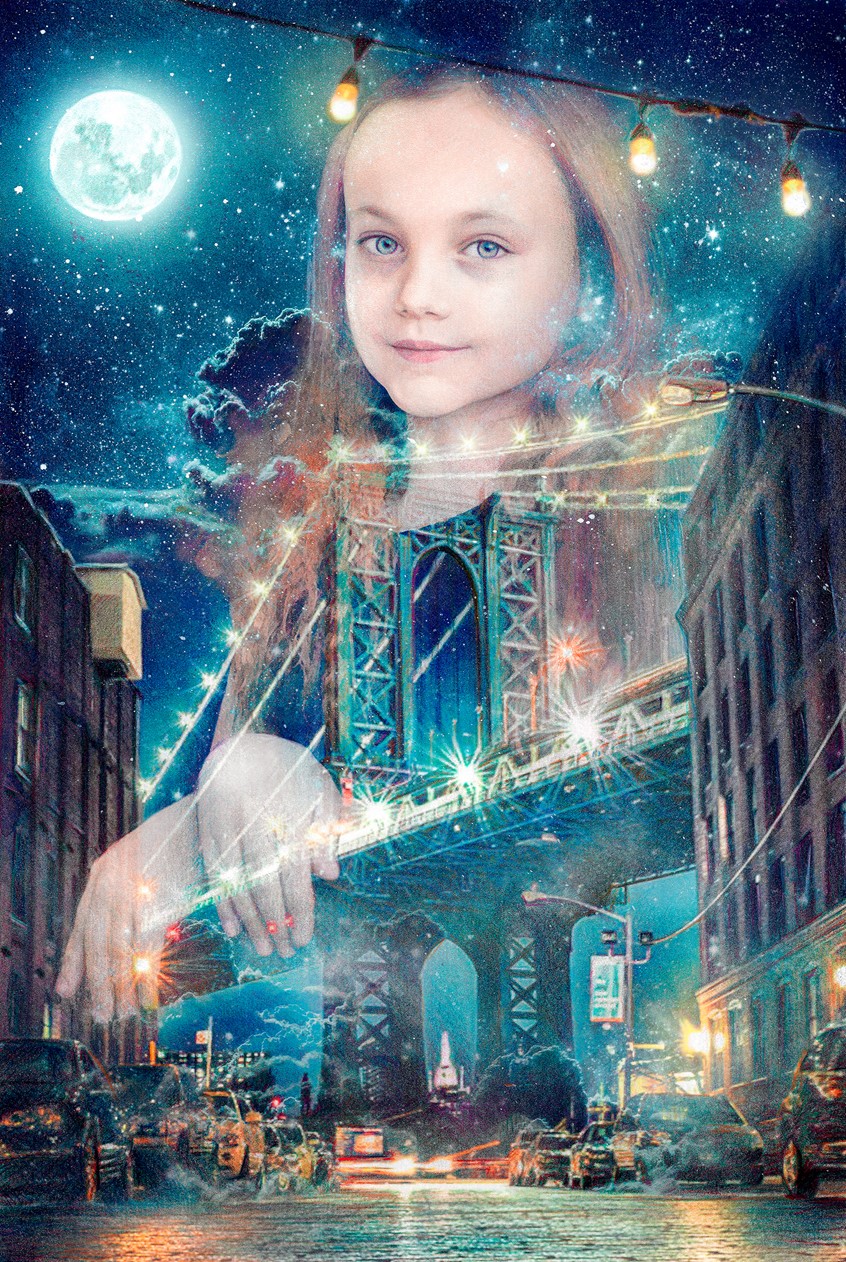 illustration of Oneiric portrait of a child in Brooklyn.
Illustration intended to be a magazine cover image.
Original illustration made with watercolour, India ink, colored pencils and graphite.