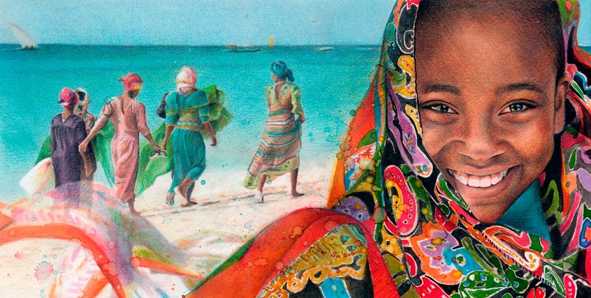 illustration of Representation of the Swahili people. Illustration that is part of a illustrated book created together with other artists and which is focused on the care and preservation of nature.
Original illustration made with watercolour, India ink, colored pencils and graphite.