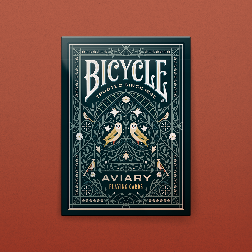 illustration of The Bicycle Aviary Deck, created for the United States Playing Card Company.
The deck is composed of completely customized artwork, including all face cards, jokers, pips, and tuck box.