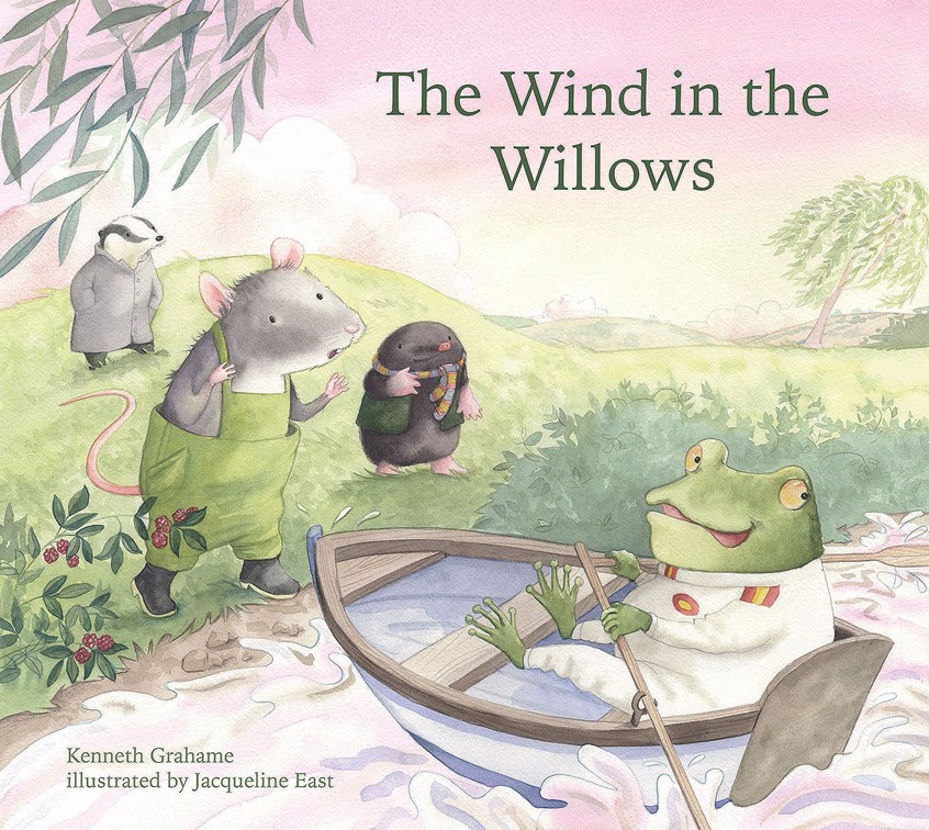 illustration of Picture book, Cover art, Traditional, Kidslit, Mixed Media, frog, mole, badger, woodland creatures, river,