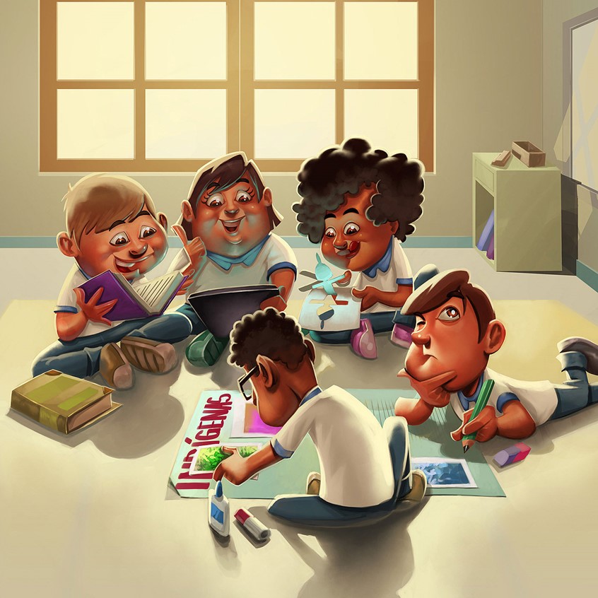 illustration of Figurative, kidslit, fiction, character design, gaming, school, classroom, school kids, school project,