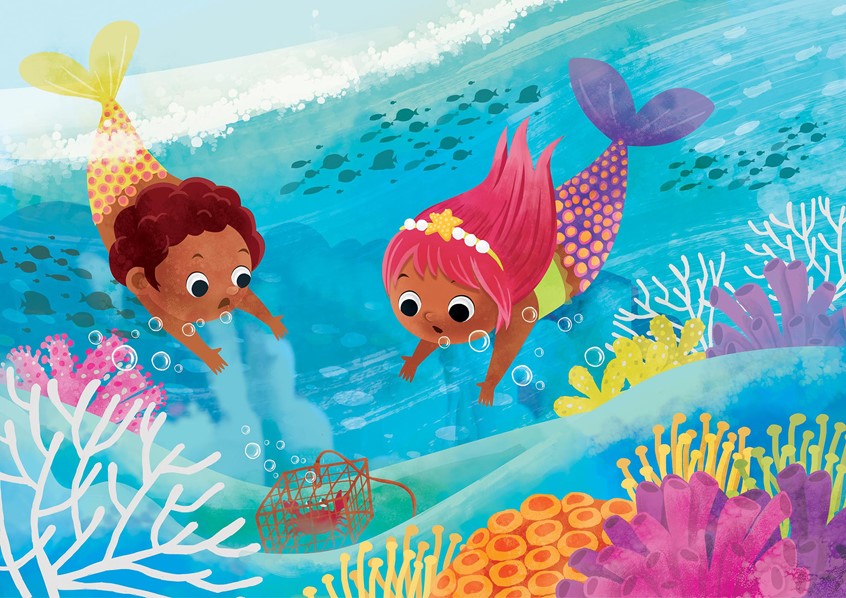 illustration of visual development, humorous, picture books, kidslit, educational, ELT books, character design, children magazines, illustration, children’s book cover, educational text books, educational publishing, Fantasy, Mermaid, Underwater