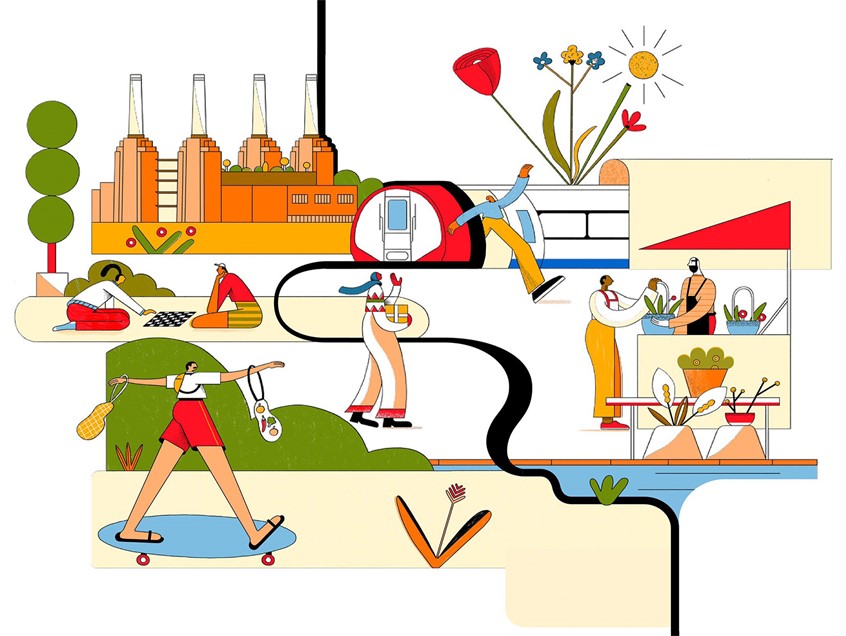 illustration of travel / lifestyle / icons / community / leisure / recreation / culture / people / urban / cityscape / community / outdoors / nature / branding / advertising / commerce