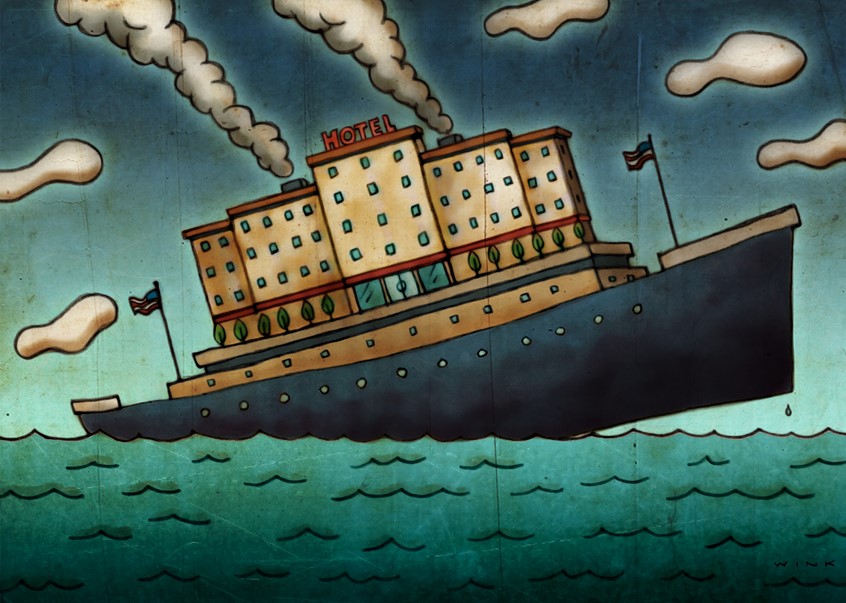 illustration of Story is on how special servicers affect the borrowing industry. Special servicers are sort of management companies that pool loans and administer to them. Commercial Observer, 2021.
Ship, vessel, boat, hotel, sink, sinking, submerged, float, ocean, sea, fail, trouble, distress, loan, borrow, hospitality, business, motel, travel,