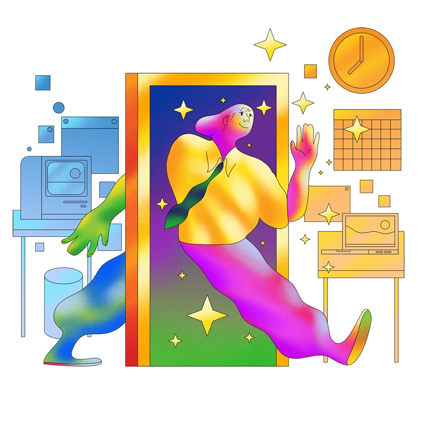 illustration of One of four illustrations I had made for Neue Magazine about Leaving a job and how it affects both the person leaving and the team that is still there to find a better way to make leaving a job be less impactful for everyone.