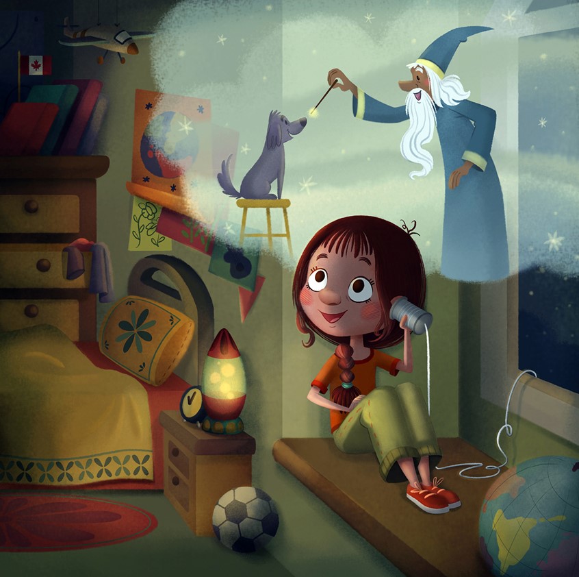 illustration of Dharmali Patel, Illustration Online LLC, Tin Cans and String, Children's Books, Children's art, kids book, friends. talking, communication, imagination