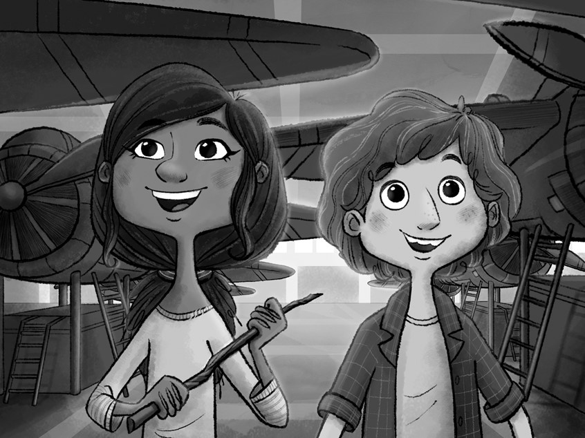 illustration of Dharmali Patel, Illustration Online LLC, Asha and Baz, Children's Books, Children's art, kids books, tree wisdom, love. learn, series, STEM, adventure, plane, planes, airplane