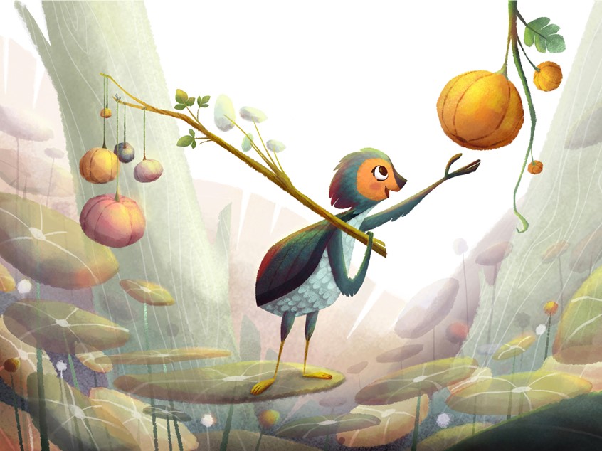 illustration of Dharmali Patel, Illustration Online LLC, Children's Books, Children's art, kids books, tree wisdom, love. learn, ripe, fruit, picking fruit, food, gathering,