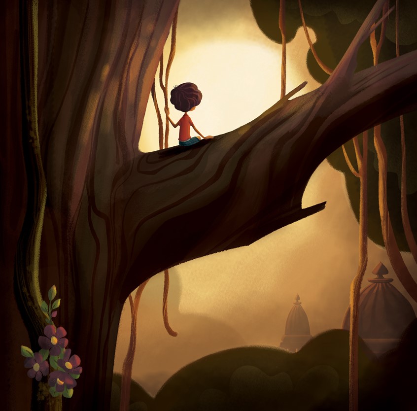 illustration of Dharmali Patel, Illustration Online LLC, Children's Books, Children's art, kids books, Boy in the Banyan Tree, wisdom, love, family, learn,