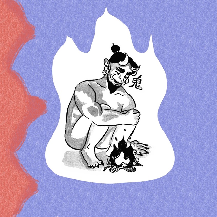 illustration of Oni are one of the greatest icons of japanese folklore. They are large and scary, standing taller than the tallest man, sometimes taller than trees. They wear loincloths made of the pelts of great beasts. Mine is naked.