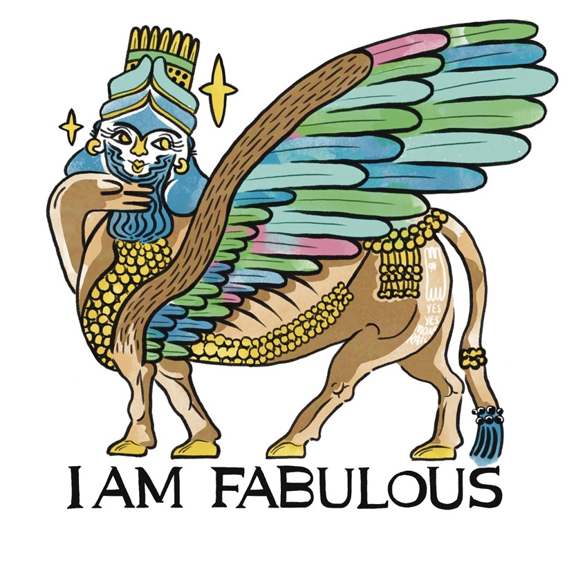 illustration of A #sticker flash based on
#King Sargon II reigned over the #Assyrian Empire during the the 8th century BC when he built these benevolent statues. It greets it’s visitors with a warm smile. I wanted to combine with the positive message to it as they are a #symbol of #freedom and #hospitality. #horse #beard #pretty #lips #tail #wings
