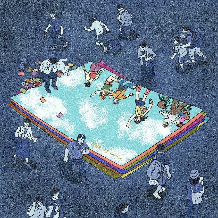 illustration of For a New York Times ‘New World’ column about a phrase popping up in China in conversations and online, “Beauty of the boom years.” The phrase represents a collective longing for an era seen as “brimming with optimism, confidence and a sense of personal agency’” in contrast with the economic and societal challenges China faces today.