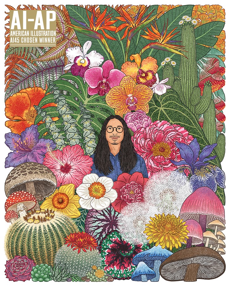 illustration of To promote his upcoming tour, Taiwanese American comedian and writer, Sheng Wang, commissioned this illustration for a gig poster. A big fan of plant life, he asked for a surreal scene exuding a fun joyful vibe, with plants and flowers as much of the focus as him. Dongyan's peaceful yet vibrant scene is a jungle of highly-detailed abundant plant-life with an offbeat twist.
AWARDS: American Illustration 45
Communication Arts 2026
Society of Illustrators 68