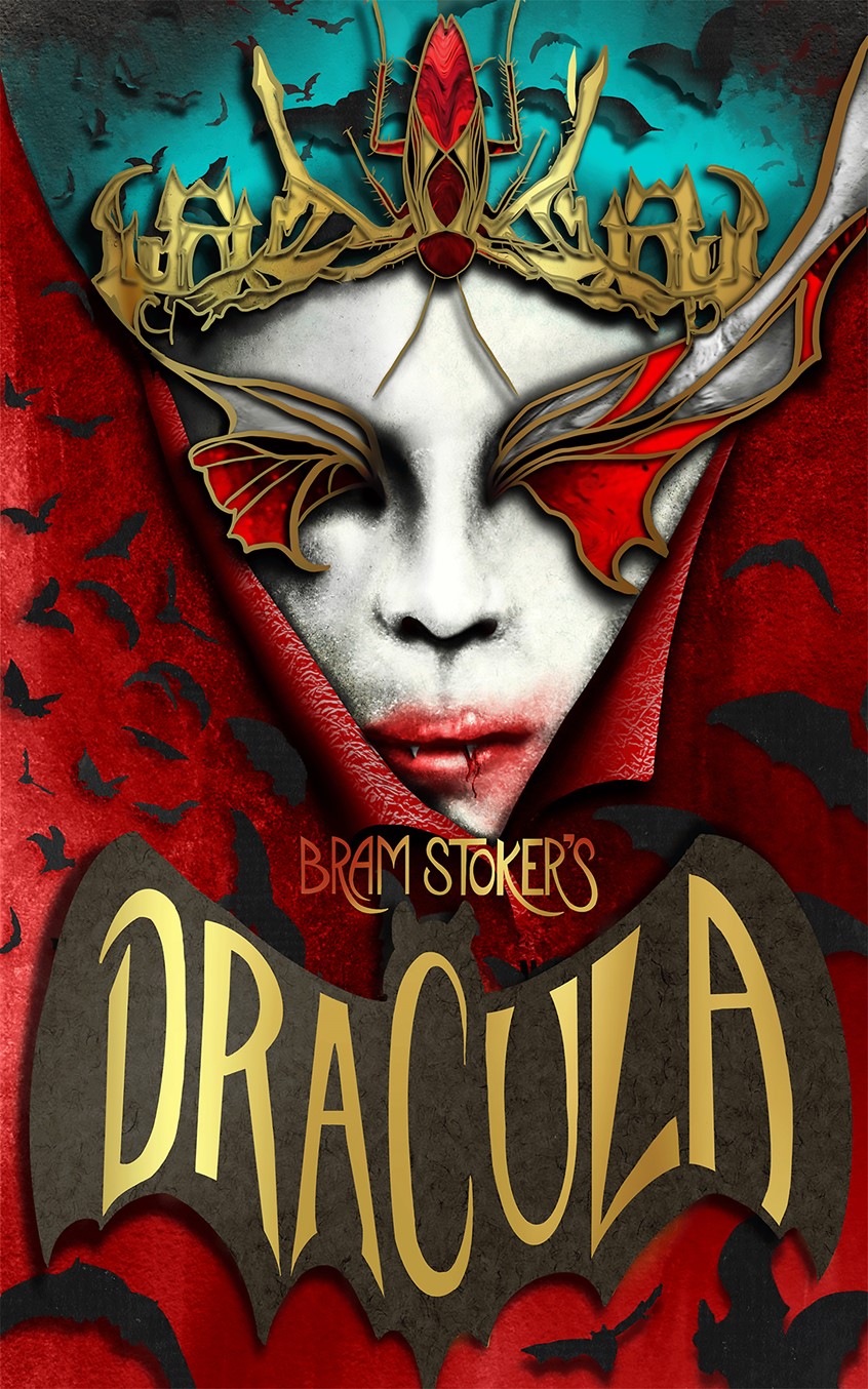 illustration of A portfolio piece based on Bram Stroker's Dracula, A non-binary vampire for a modern world.
Red, gold, bug, horror, noir, bats, thriller, classic, greyscale