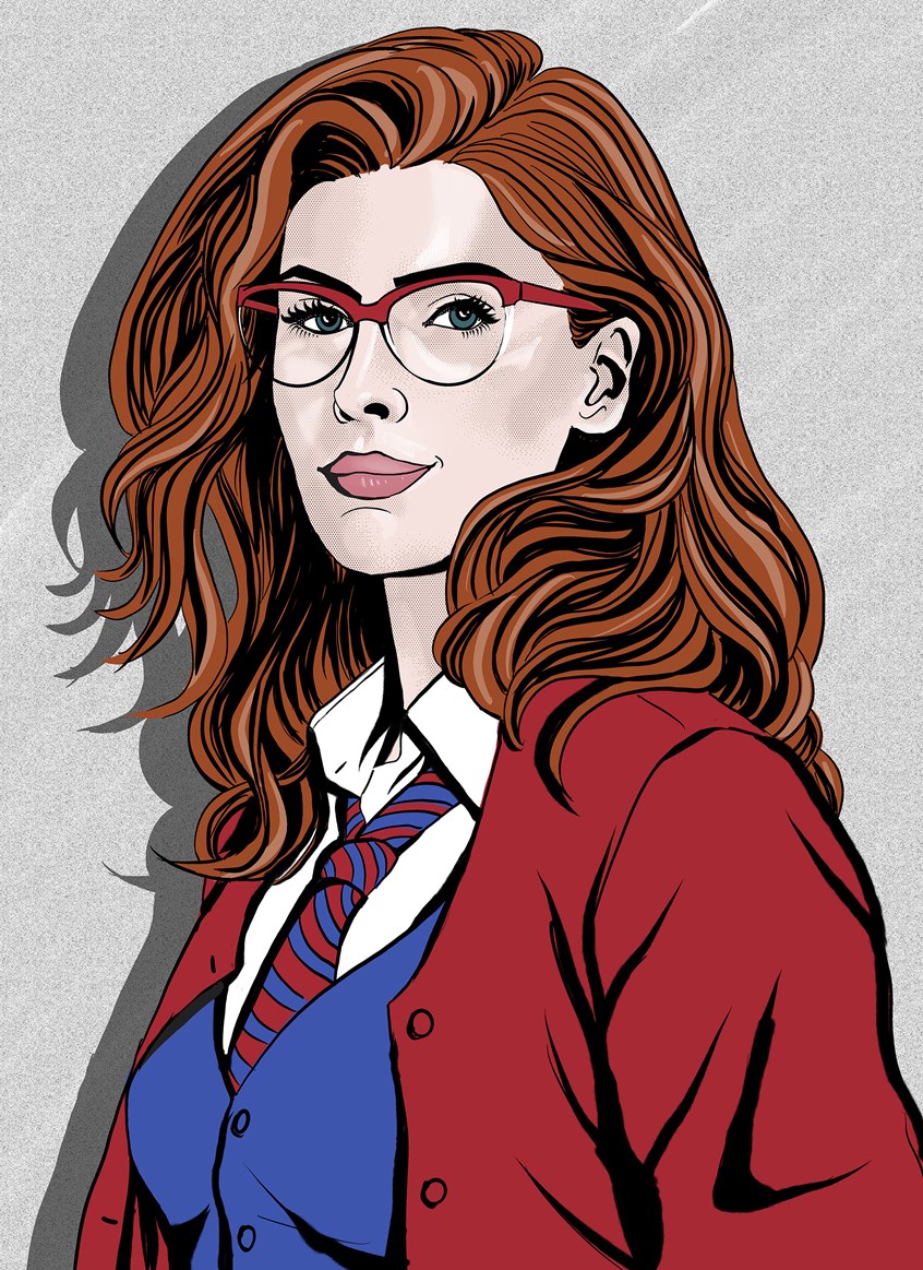 illustration of Graphic novel-inspired portrait for a business employee of a Freelance business consulting company. The client requested illustrations in a graphic novel style for a recruiting brochure for sales force consultants.