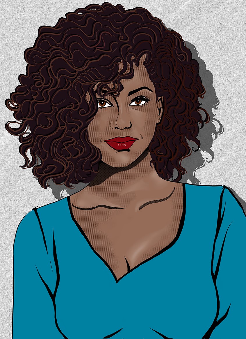 illustration of Graphic novel-inspired portrait for a business employee of a Freelance business consulting company. The client requested illustrations in a graphic novel style for a recruiting brochure for sales force consultants.