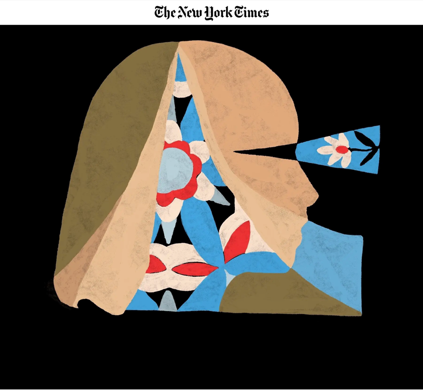 illustration of Profile of a person with a psychedelic colourful floral kaleidoscope inside their mind. Editorial illustration made on procreate
Published in the New York Times with article
“This Drug Holds Promise for Cult Survivors”
The story of how Catherine and India Oxenberg healed from post-cult trauma with ketamine therapy after their involvment with NXIVM.
But also how psychedelic therapy could help trauma survivors at large.