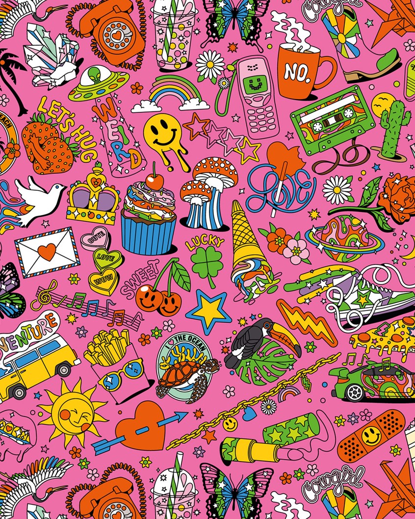 illustration of A selection of some of the 70+ colourful tattoos/stickers for the book. I was commissioned by Smith Street Books, an independent publishing company based in Melbourne, Australia, to design the cover and create a collection of over 70 illustrated temporary tattoos for their book,