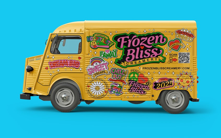 illustration of Illustrations for Visual Identity Kit, Packaging, Logo, Patterns, and Food Truck DesignFrozen Bliss Creamery is a fresh, innovative ice cream start-up, offering a mix of premium ice cream, Italian ice, soft serve, and cookies, all served with unmatched hospitality. Jasma, the visionary owner, approached me to create a vibrant, memorable visual identity to kickstart her dream business in Atlanta.