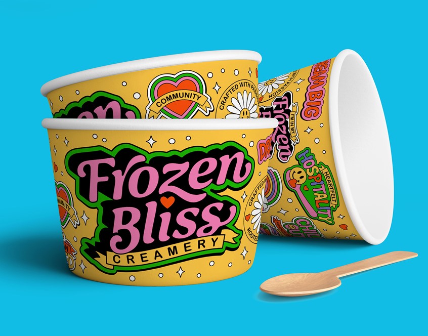 illustration of Illustrations for Visual Identity Kit, Packaging, Logo, Patterns, and Food Truck DesignFrozen Bliss Creamery is a fresh, innovative ice cream start-up, offering a mix of premium ice cream, Italian ice, soft serve, and cookies, all served with unmatched hospitality. Jasma, the visionary owner, approached me to create a vibrant, memorable visual identity to kickstart her dream business in Atlanta.