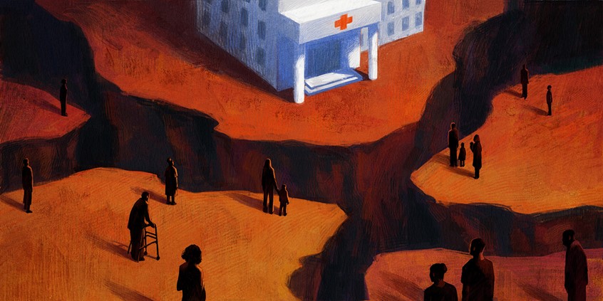 illustration of “Stepping Into the Gap: Medicaid Expansion in the Deep South as a Lifeline to Care”
“A new SPLC report makes the case for greater access to the government health insurance program in the Deep South as a pressing matter of equity in care for Black and Brown people and for people with disabilities across the region.”