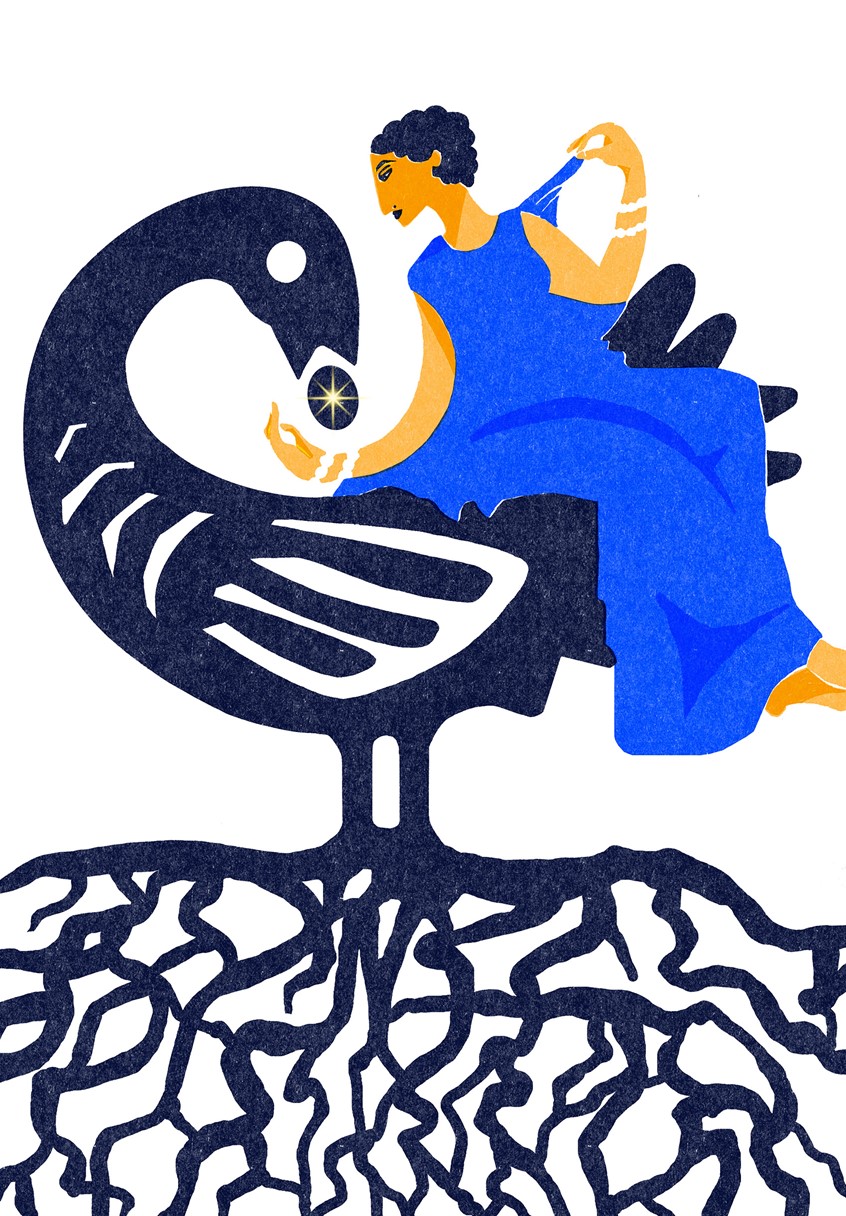 illustration of Conceptual Illustration: SANKOFA & EUROPA. This piece is a timeless visual dialogue on heritage, perspective, and peace, using universal symbols like Adinkra motifs, roots, and olive branches.
Executed in a bold, symbolic, and graphic style, the composition features two figures engaged in a conceptual, cross-cultural gaze.
Highly versatile for Editorial, Cultural Branding, and NGO projects focusing on inter-cultural exchange, identity, or historical themes.