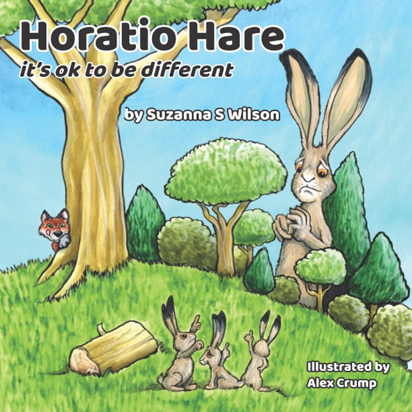 illustration of Book cover for 'Horatio Hare'. A story I illustrated for a self-publishing client. Horatio (a 12 foot Hare) is an outcast but everyone learns that differences are ok and everyone has a purpose.