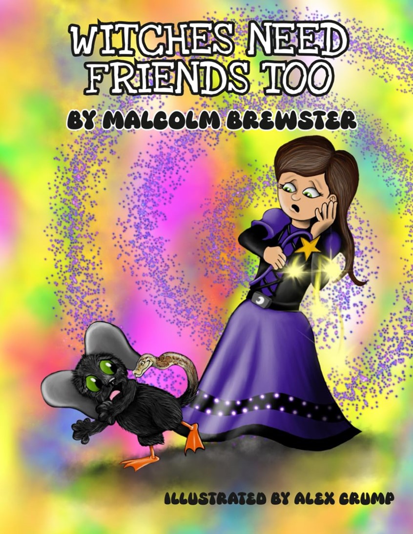 illustration of Book cover for a book I was commissioned to illustrate. Witches Need Friends Too is a rhyming picture book on the theme of friendship. It tells the story of a young witch, beset by troubles, who is helped out by her remarkable and unusual friends. In the end everything turns out fine - well almost everything!