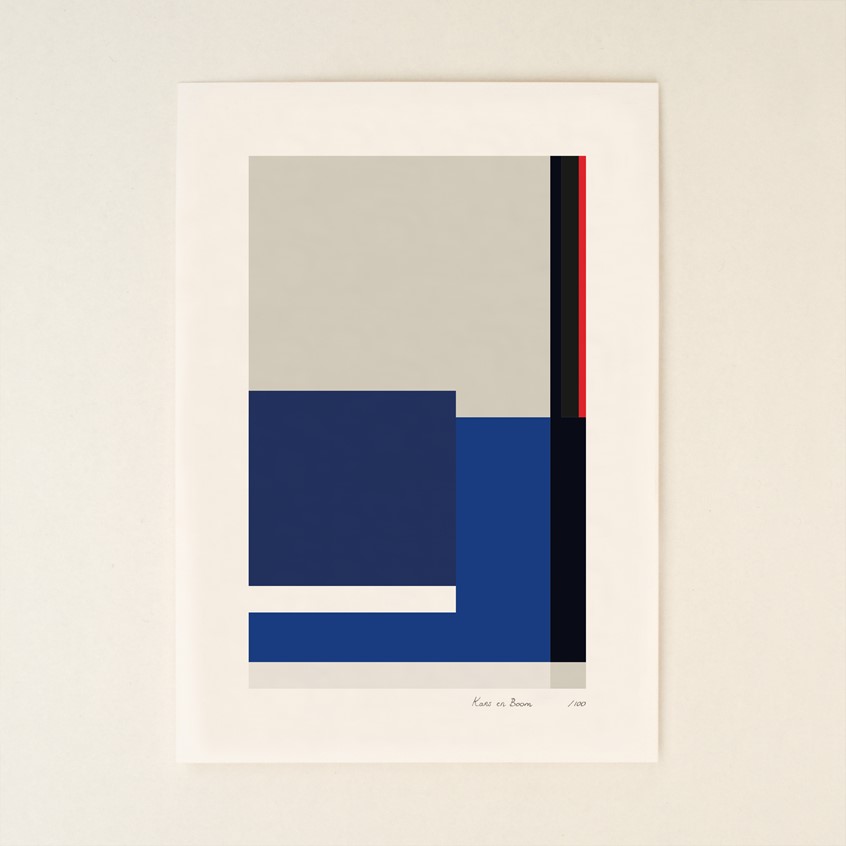 illustration of Unique print from series that consists of 100 different prints representing an abstract hommage to the works in the Rietveld Schröder House. Commissioned by Centraal Museum Utrecht for the celebration of 100 years of the Rietveld Schröder House.