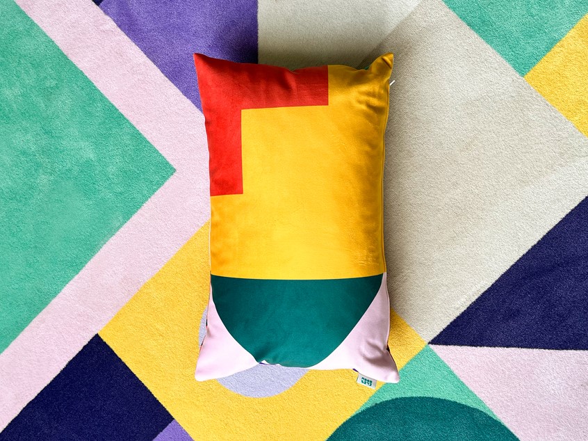 illustration of This decorative cushion features a different design on both sides. It is filled with 100 % natural down, providing softness and warmth. Cover material: durable and soft polyamide. 40 x 60 cm.