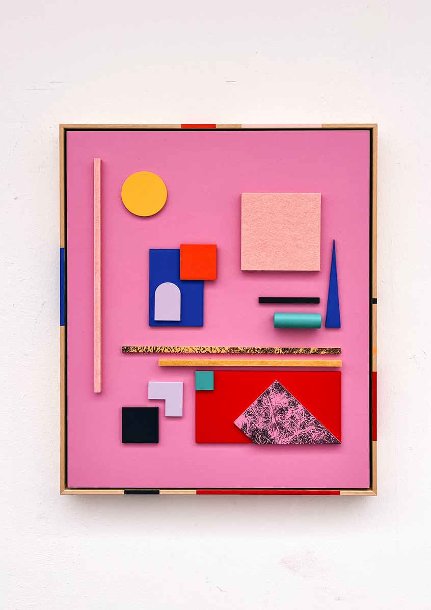 illustration of Part of Silent Structures, a series of painted and mixed-media works. These works explore the balance between geometry and softness; using colour, wood and felt to create playful, tactile compositions.
The geometric forms are layered on wooden panels, inviting the viewer to experience rhythm, structure and calm.
50 x 60 cm
Textile and wood collage art work - Unique piece.