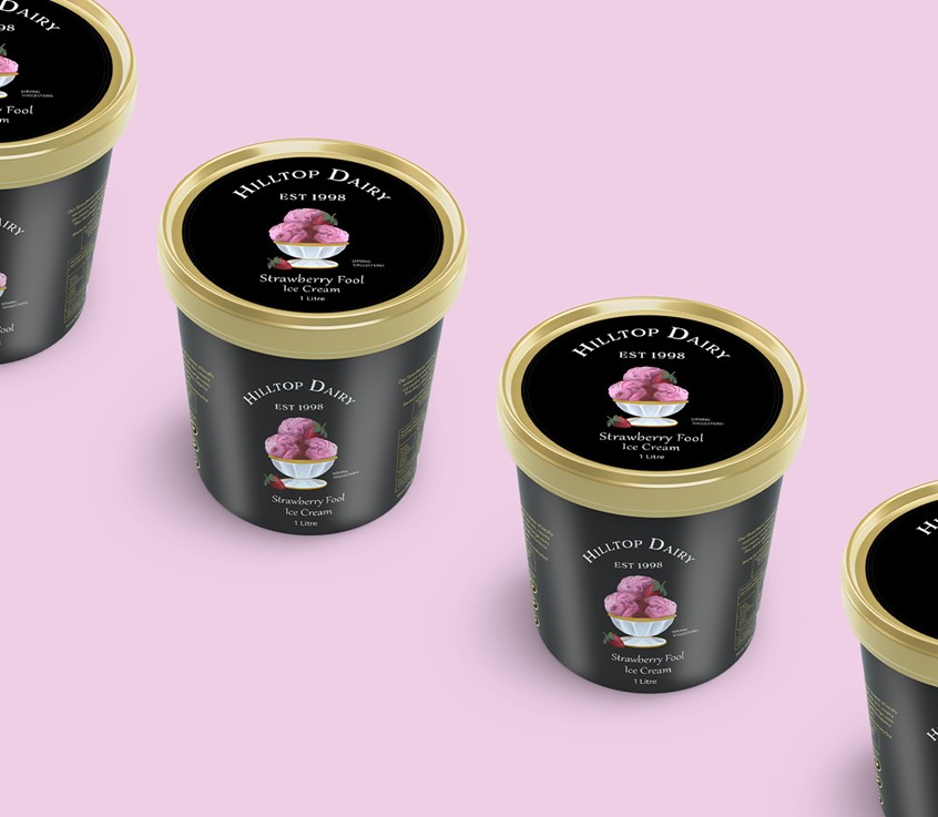 illustration of Strawberry Fool Ice-cream Packaging Design
I illustrated the strawberry ice-crem, along with various cheeses for different applications, before setting out the label design for the carton and sticker design for the lid.