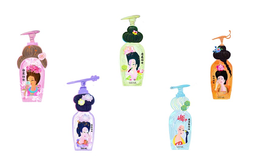 illustration of The idea comes from the original illustration work - the flower girl's makeup version. The packaging design combines the unique oriental bun and bottle shape with the temperament of the Tang Dynasty. A set of peony flowers, begonia flowers, lotus flowers, carnations and peonies as a whole visual image, which can make people think of floral fragrance, thick hair, and subtle oriental beauty.