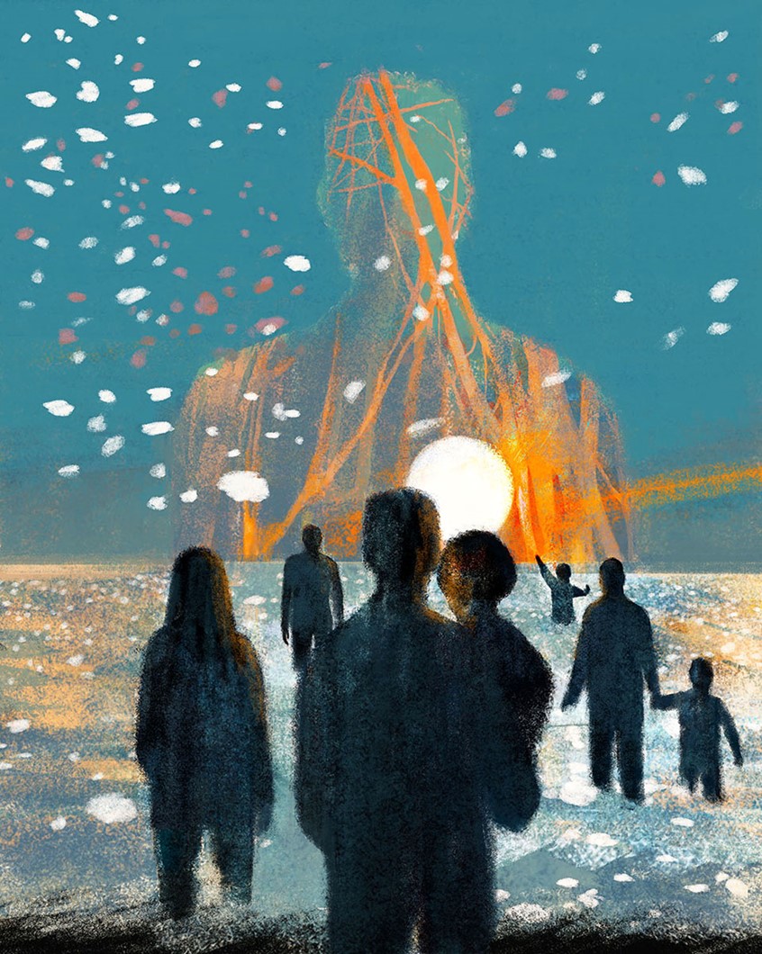 illustration of For humanity’s fight against climate change to gain real momentum, we need to find the selfless courage that comes when our time is inevitably nigh. A essay by Pamela Swanigan.
Client: NOEMA Magazine | AD: Amara Higuera