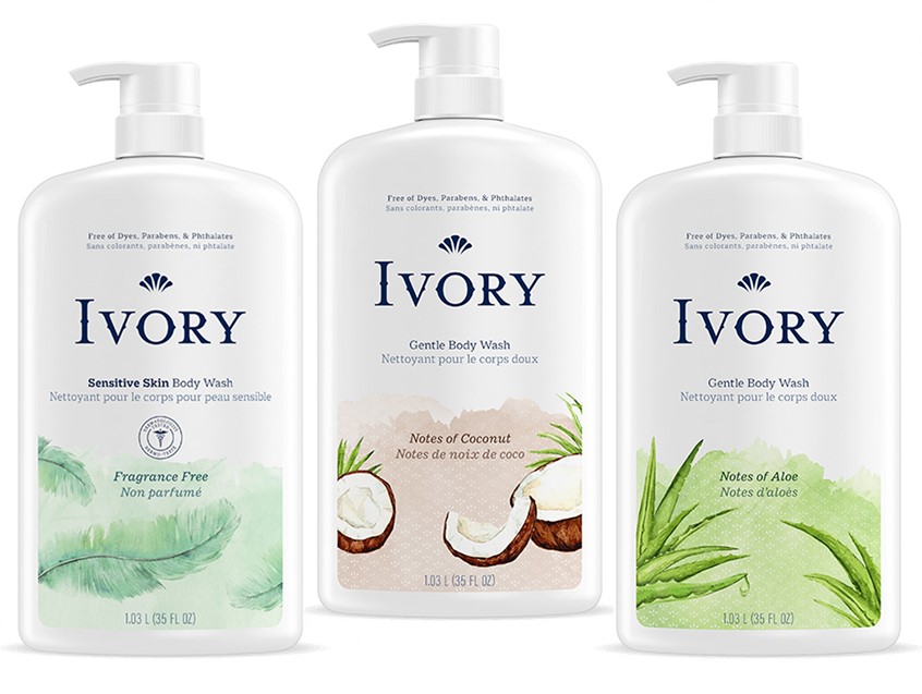 illustration of I collaborated with P&G’s Ivory brand team on their body wash line packaging refresh. I contributed hand-painted watercolor illustrations for these SKUs: Water Lily, Honey, Coconut, Aloe, Lavender, Jojoba, Sensitive, Original Scent.
Floral, beauty, skincare, wellness, label, scent, ingredients, CPG.