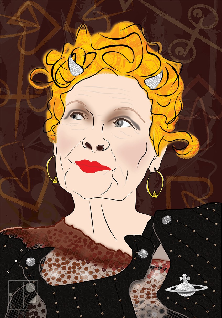 illustration of My dedication to devilish talent, Vivienne Westwood. Spirit of freedom and protest, true punk culture, and real fashion adventure – that awaits everyone who decides to look inside this universe. She is a pirate, a fighter, a genius, and a Woman. Love her endlessly. She shakes and colors my world. Viva la Vivienne!